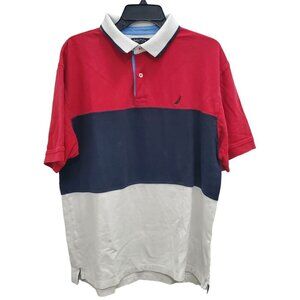 Nautica Men's Y2K Red White Blue Colorblock All Cotton Preppy SS Polo Shirt‎ XL